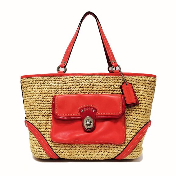 COACH 22904 Woven Straw Pocket Tote - Picture 1 of 11